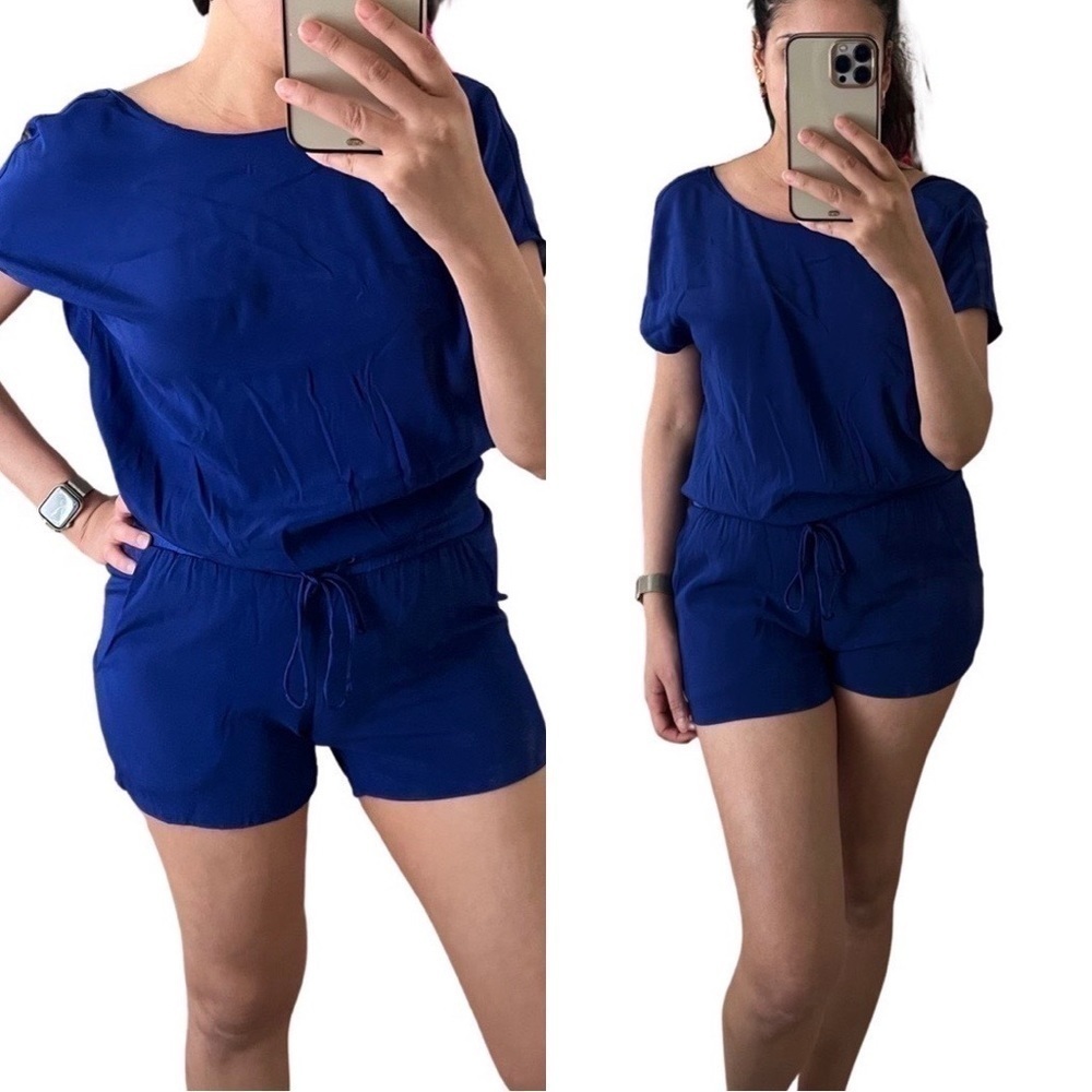 RAMY BROOK Silk Scoop Neck Romper Blue XS